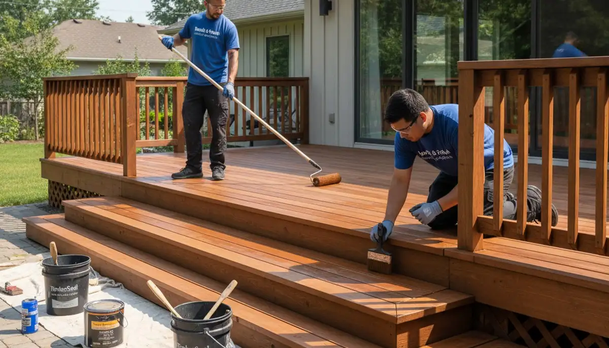 Overland Park, KS deck staining by professional painters protecting wood from weather damage