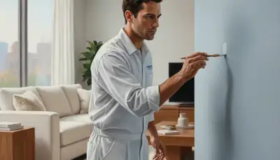 Paint pro applying touch-ups to a home in Overland Park, KS