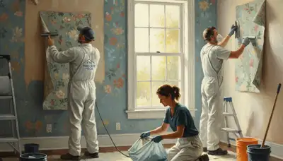 Wallpaper removal service in Overland Park, KS preparing walls for a smooth new finish